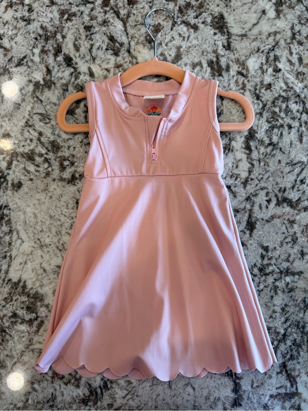 Girls Sleeveless Pink Scallop-Hem Dress
